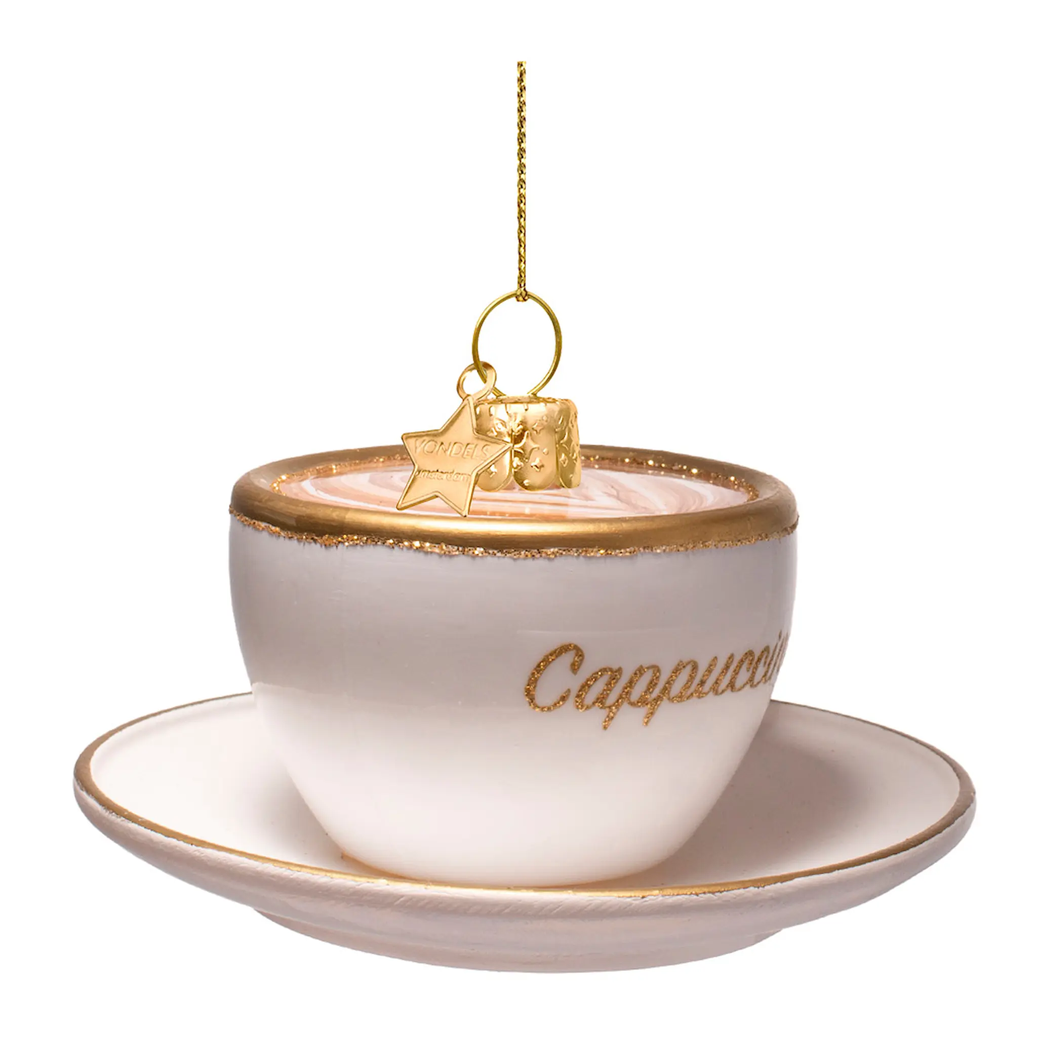 Vondels Wine & Dine julhänge i glas 5 cm Cappuccino brun