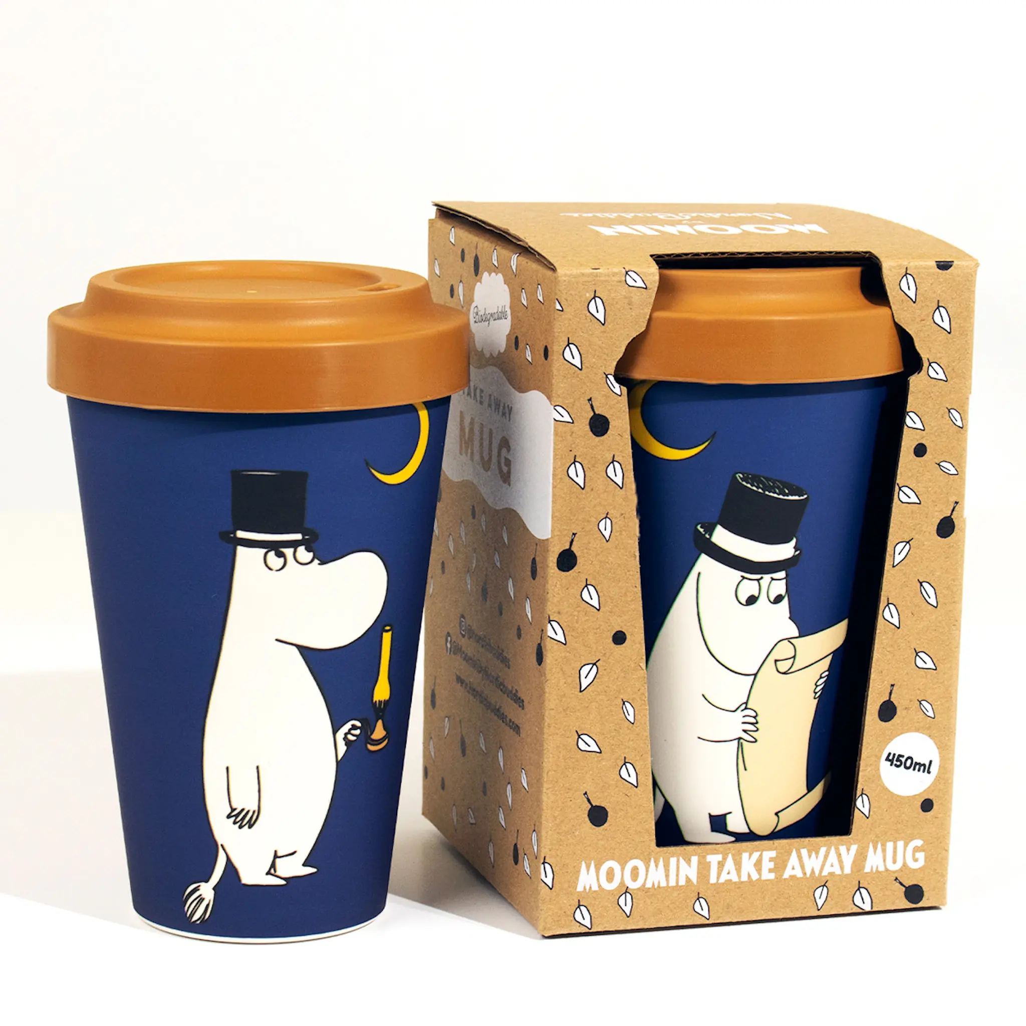 Nordicbuddies Mumin take away mugg 45 cl Mummipappa på en kvällspromenad marinblå