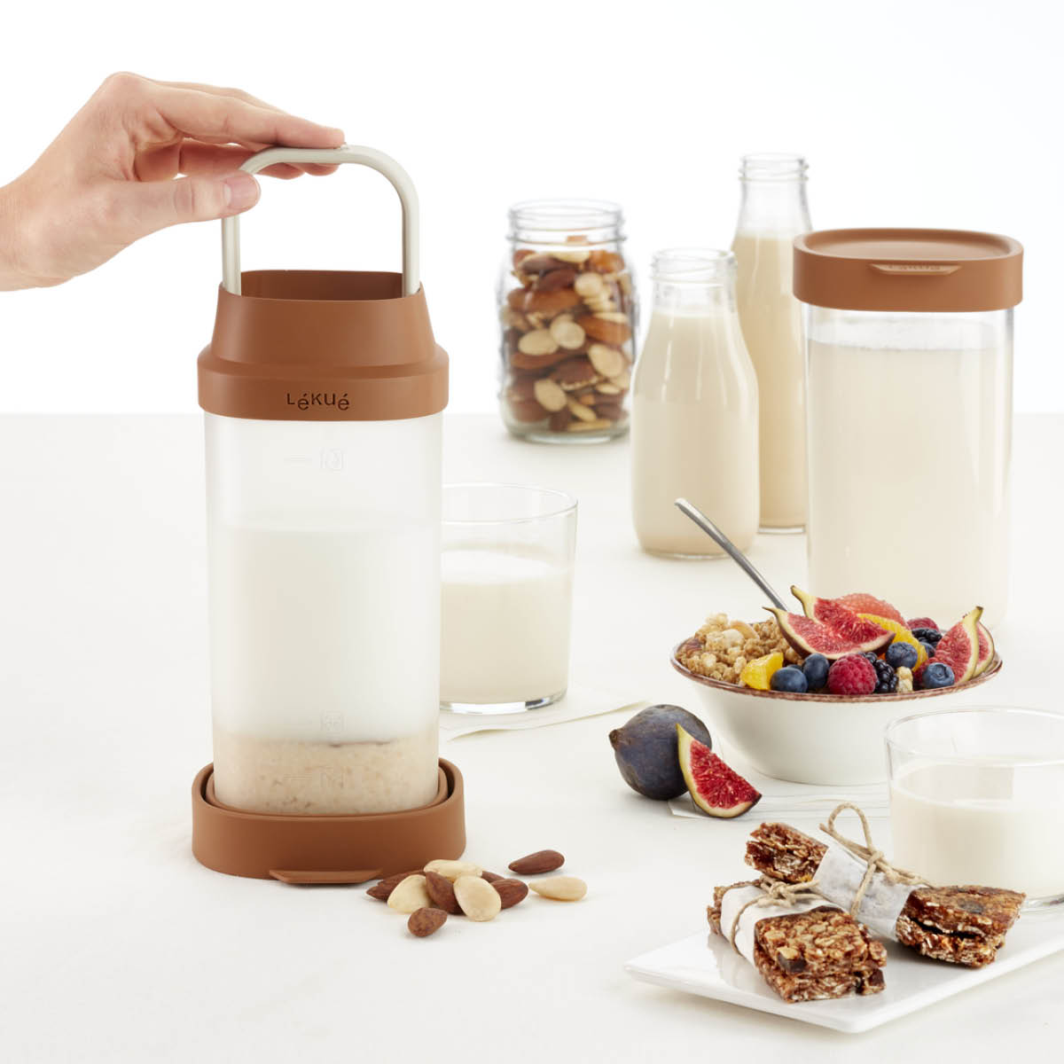 Lékué Tillverkningskärl för växtbaserad dryck 1 L  terracotta/klar