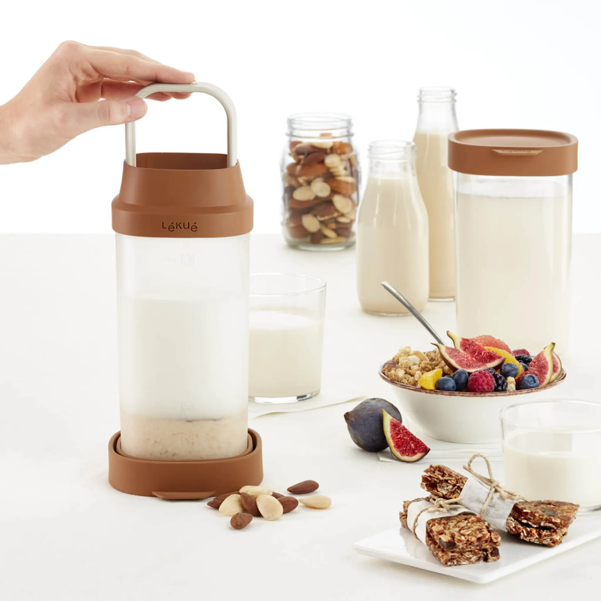 Lékué Tillverkningskärl för växtbaserad dryck 1 L  terracotta/klar