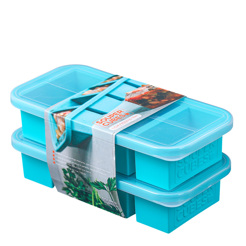 Souper Cubes Matoppbevaring og lokk silikon 1-cup 4x250ml 2 stk blå