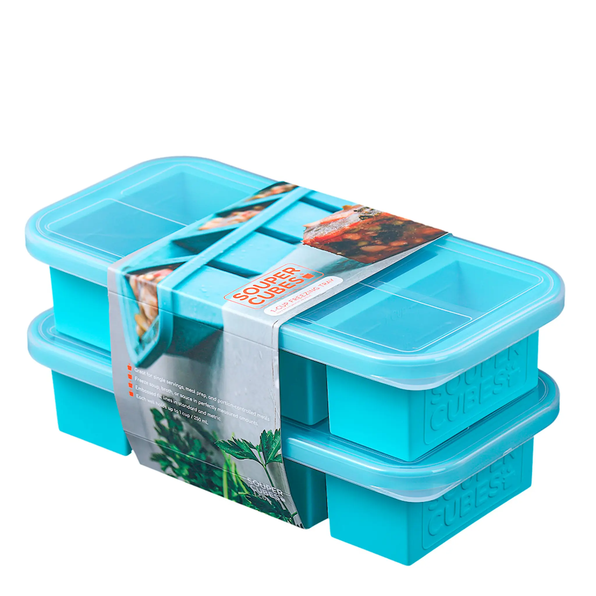 Souper Cubes Matförvaring och Lock Silikon 1-cup 4x250ml 2-pack Blå