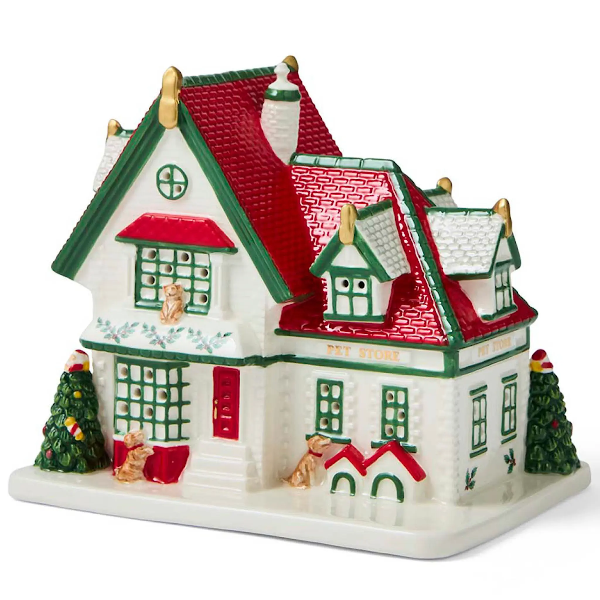 Spode Christmas Tree Village dyrebutikk med LED