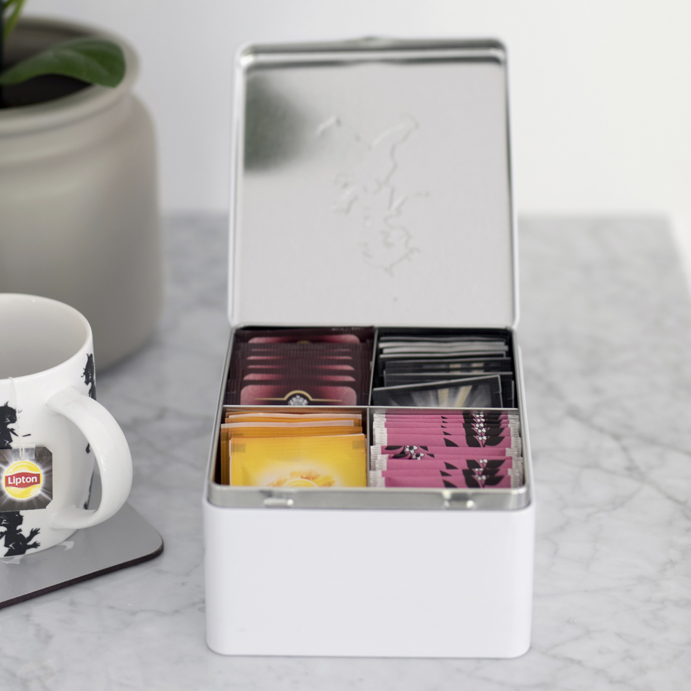 SOLSTICKAN Burk för tepåsar 4 fack Vit Högblank