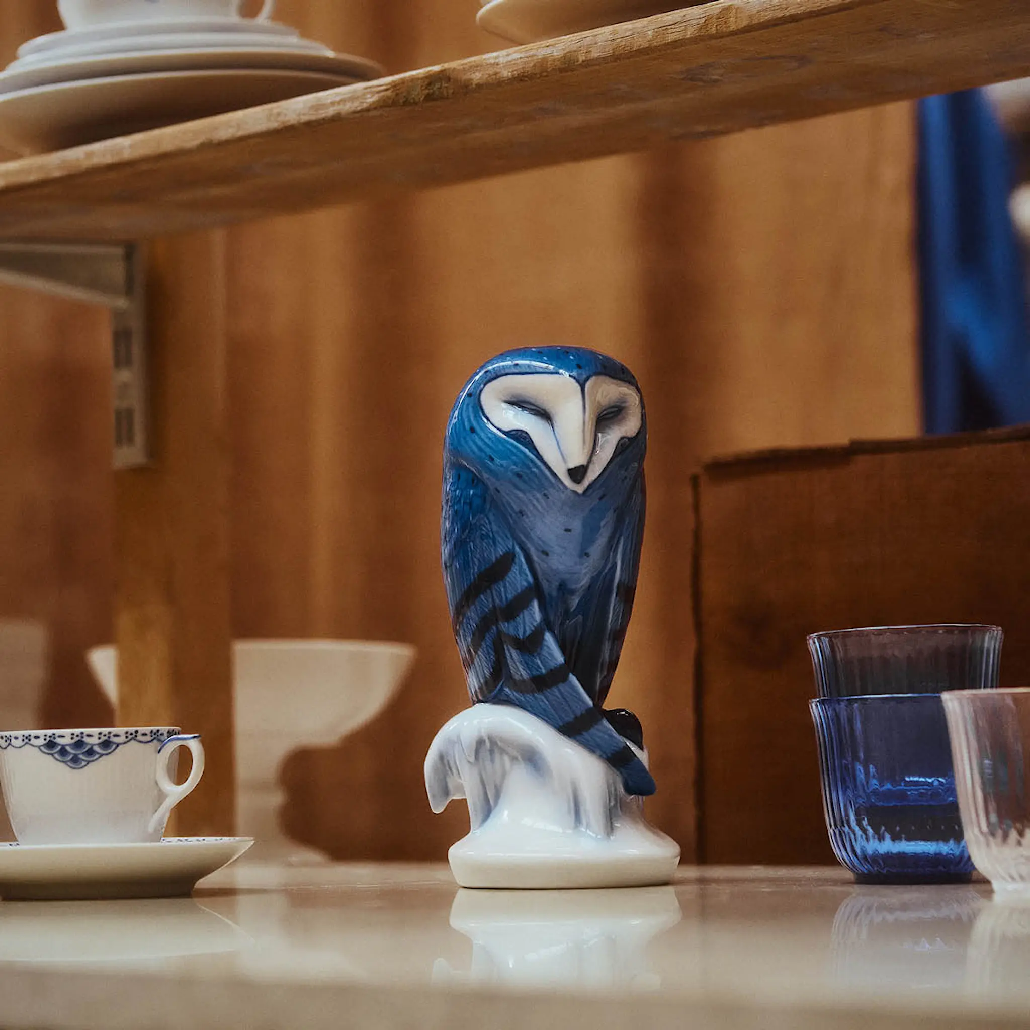 Royal Copenhagen Figurines uggla figur 22 cm blå/vit