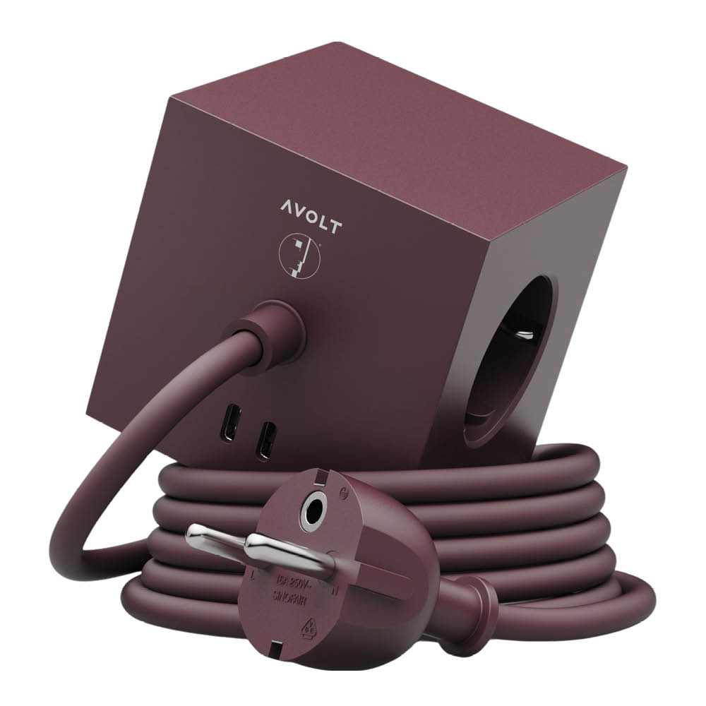 Avolt - Square 1 Bauhaus Archiv USB-C Jatkojohto 1,8 m Mulberry Red