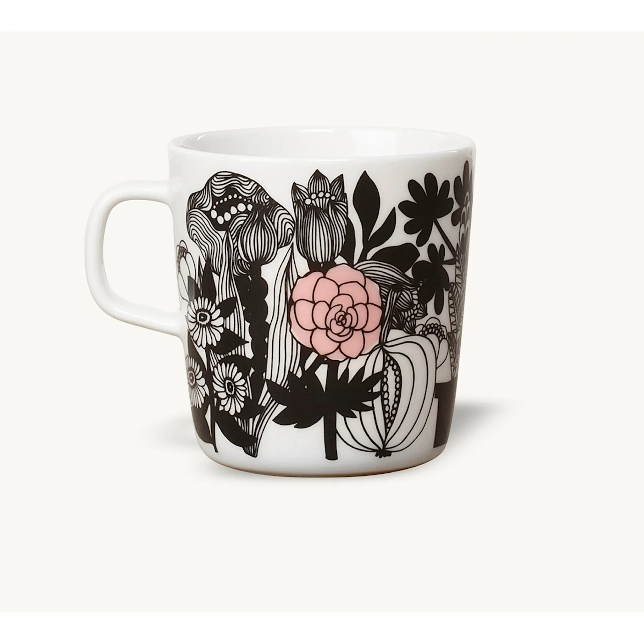 Marimekko Siirtolapuutarha Mugg 40 cl Svart/vit blommor