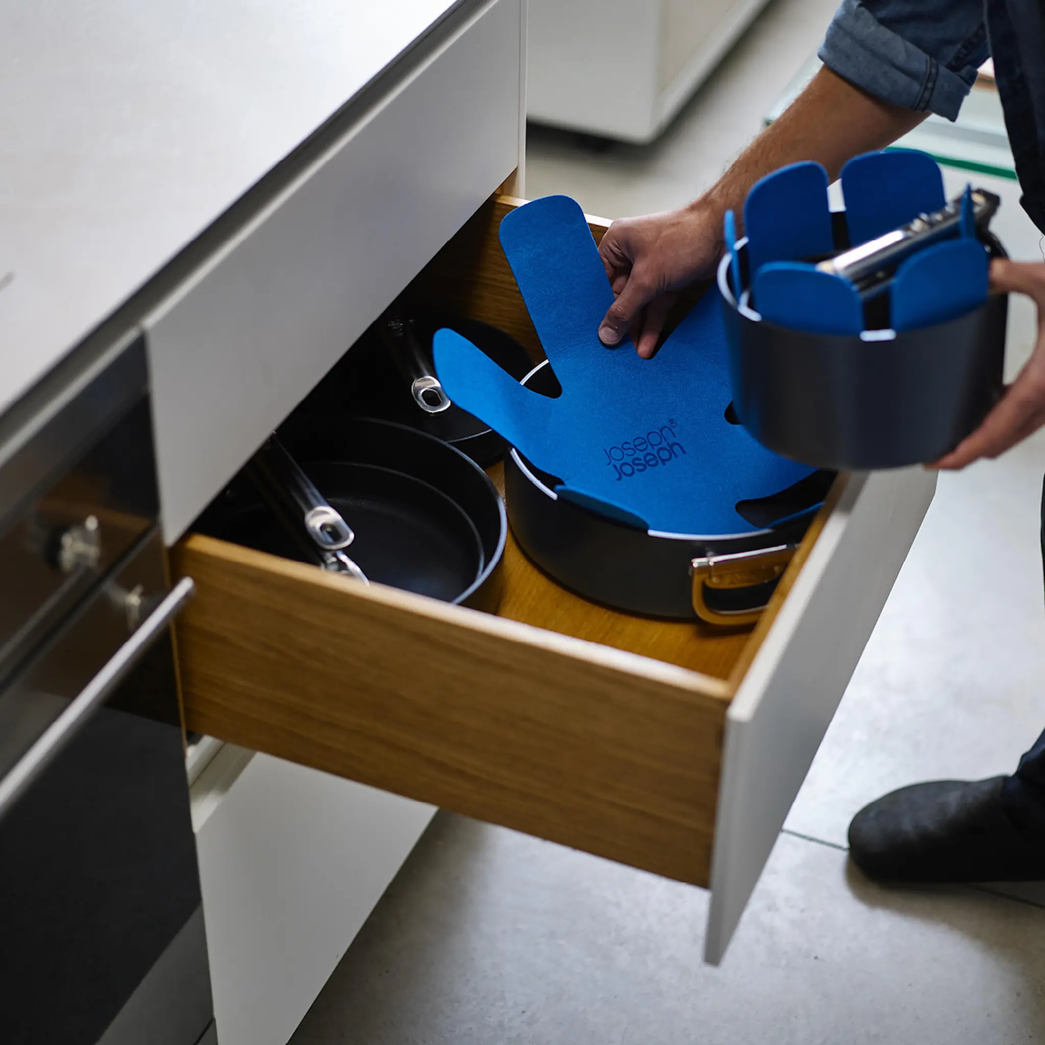 Joseph Joseph Space grytset 3 delar med lock och lockhållare blå