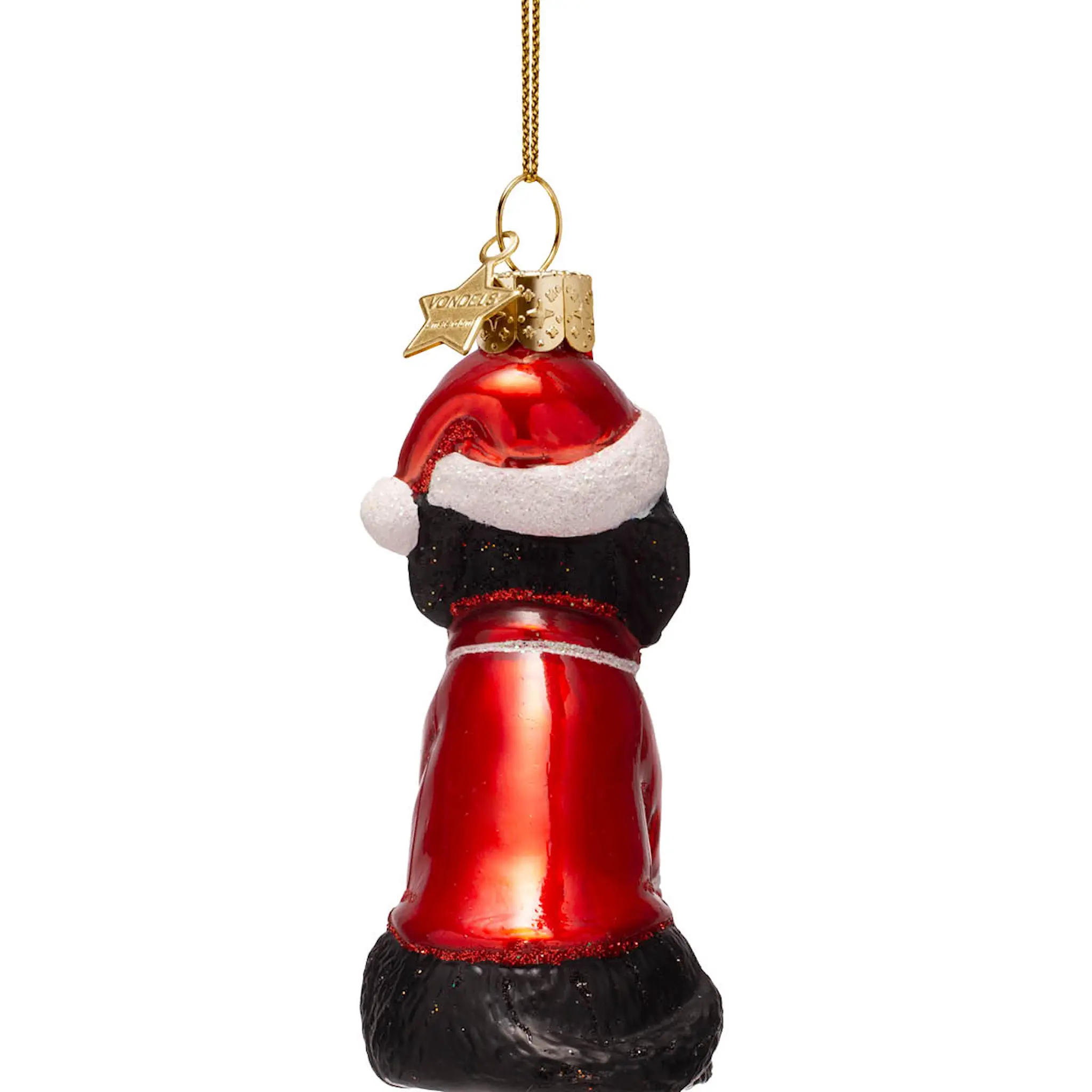 Vondels Golden Hour Riippukoriste joulukoira pyjamassa 9 cm Musta/Ruskea