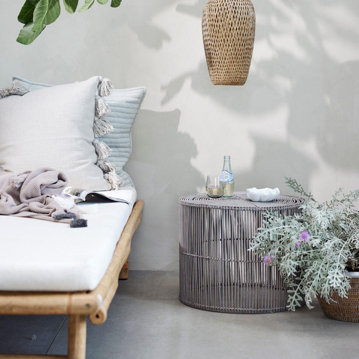 Lene Bjerre Harper Sivupöytä 65x65x45 cm 2 osaa Rottinki/Harmaa