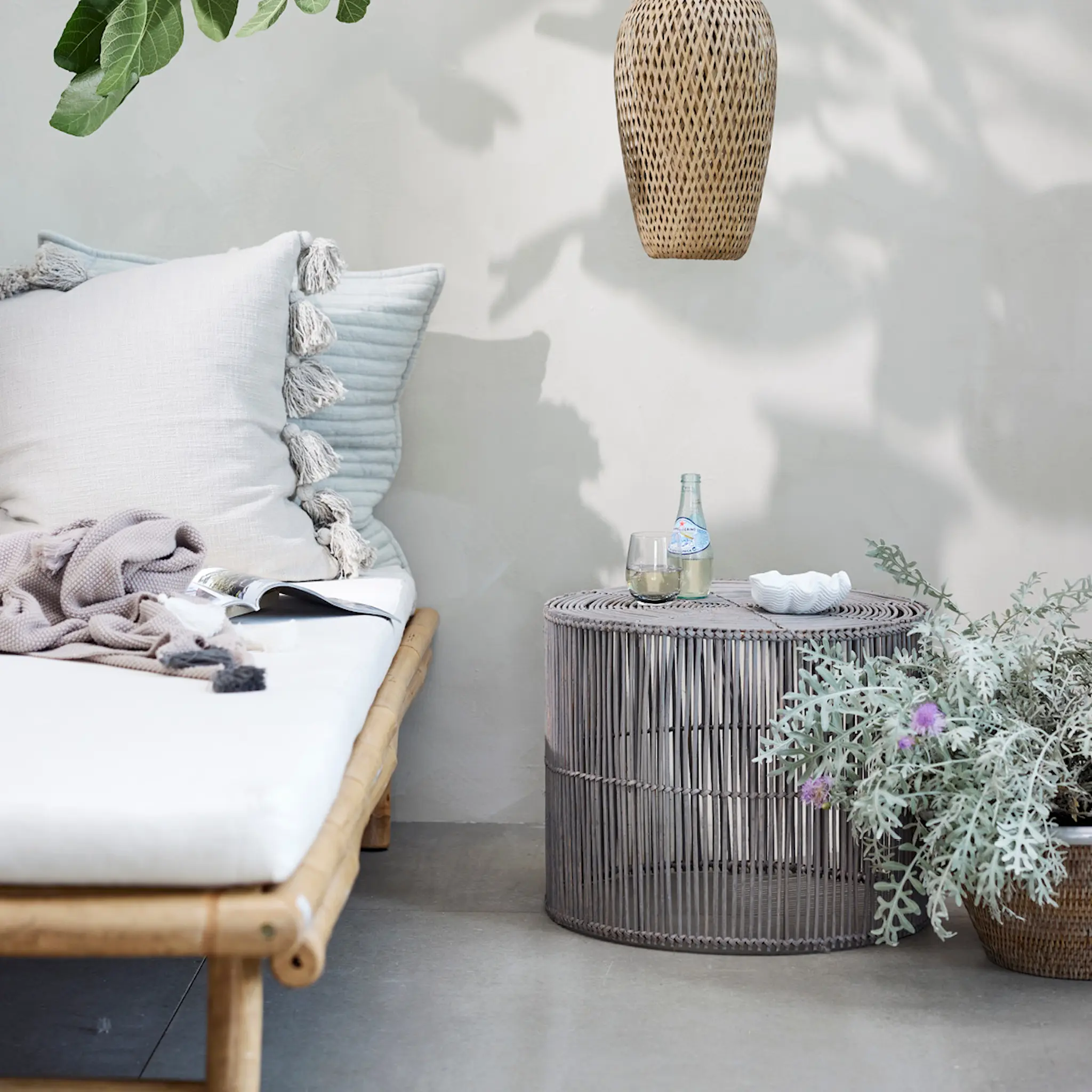 Lene Bjerre Harper Sivupöytä 65x65x45 cm 2 osaa Rottinki/Harmaa