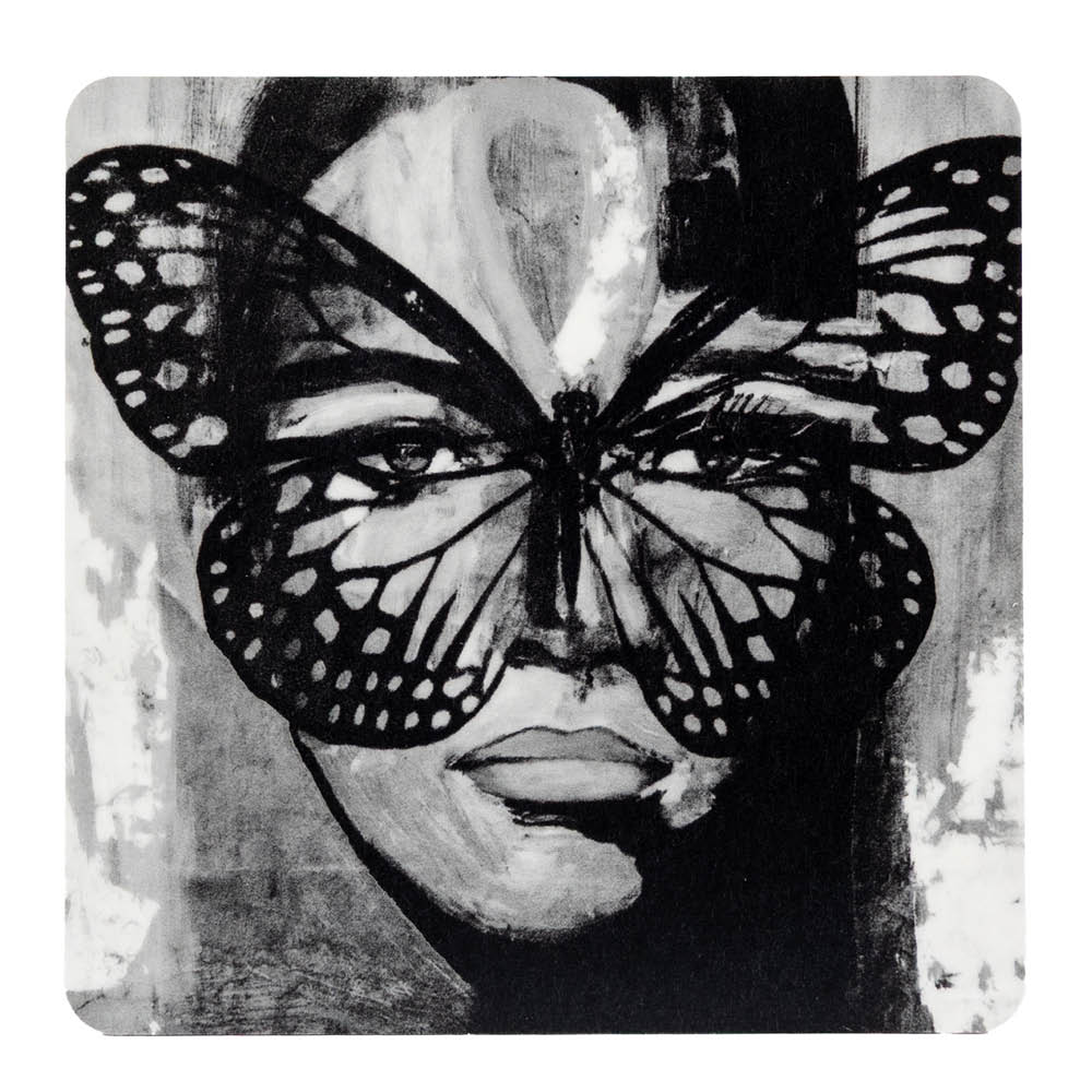 Carolina Gynning - Golden Butterfly Lasinalunen 9x9 cm Mustavalkoinen