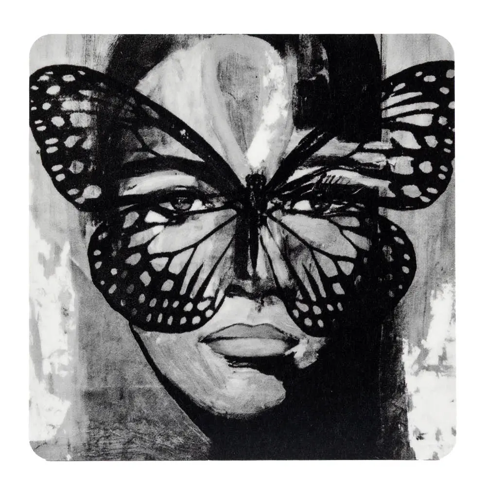 Golden Butterfly Lasinalunen 9x9 cm Mustavalkoinen