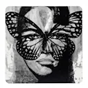 Glasunderlägg 9x9 cm Golden Butterfly B&W