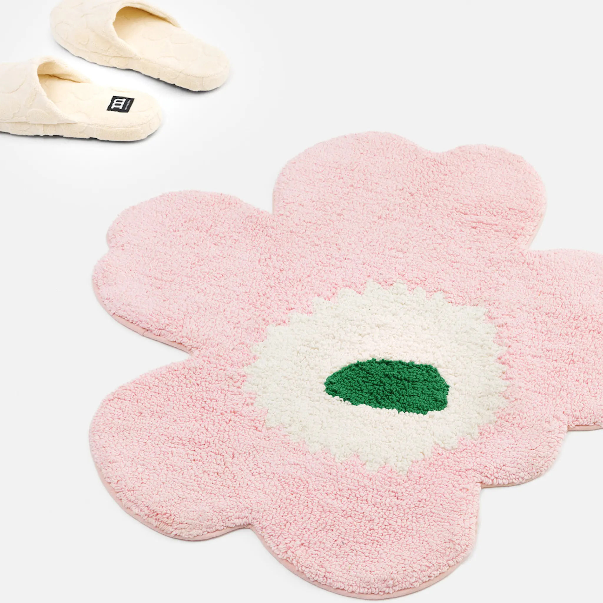 Marimekko Unikko badrumsmatta 73 cm blommformad rosa/vit/grön