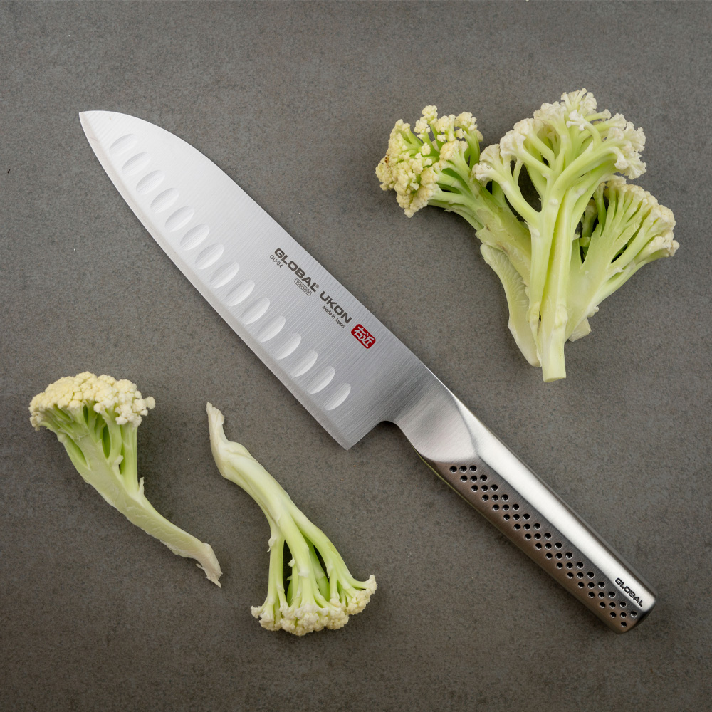 Global Ukon santokukniv m/luftlommer 18,5 cm