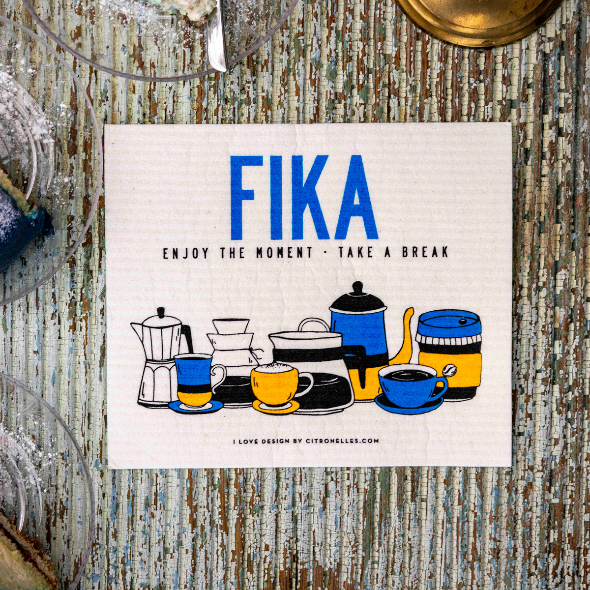 Citronelles Fika Disktrasa 20x18 cm Retro Blå/Gul