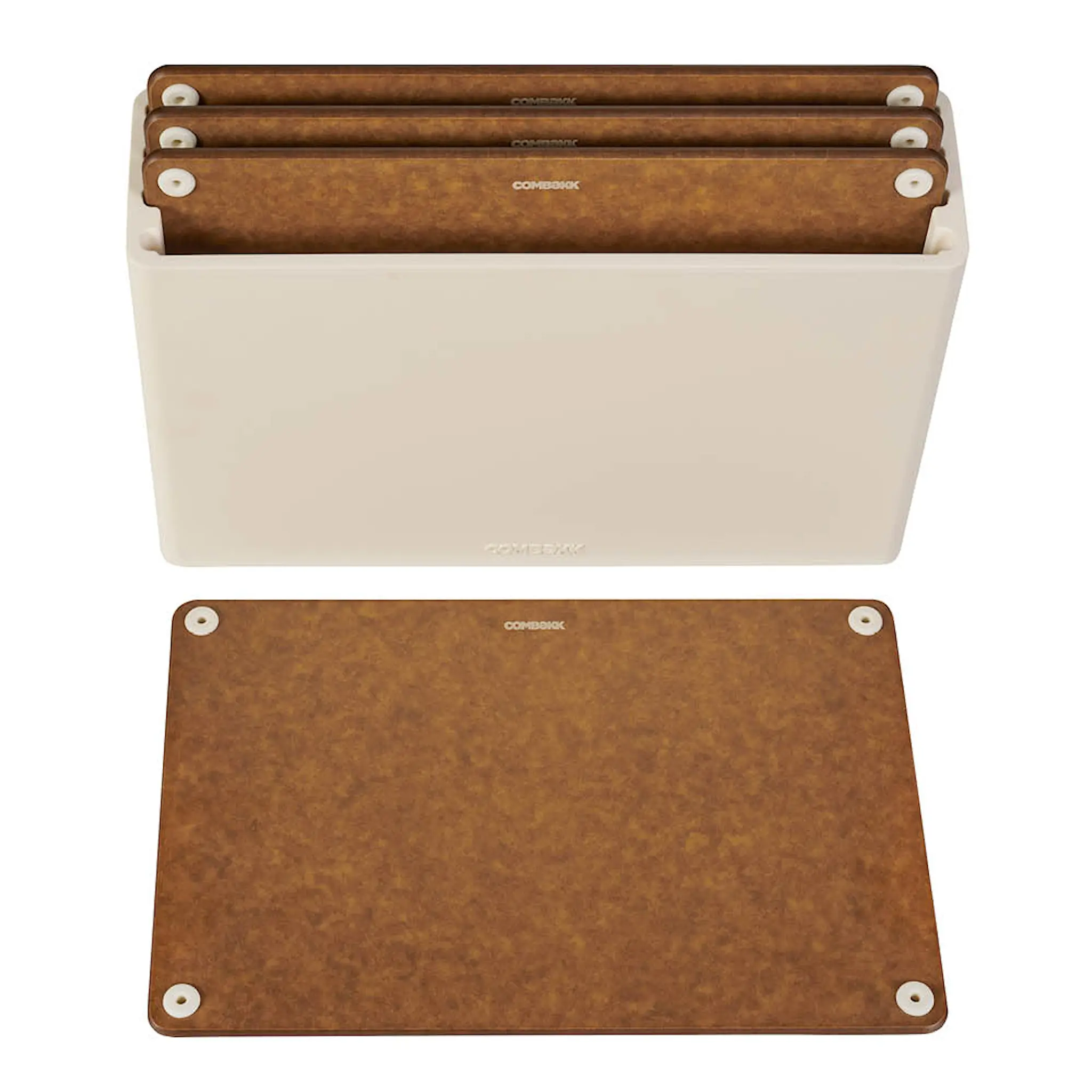 Combekk Leikkuulautasetti telineellä 4 osaa Sand/Ruskea