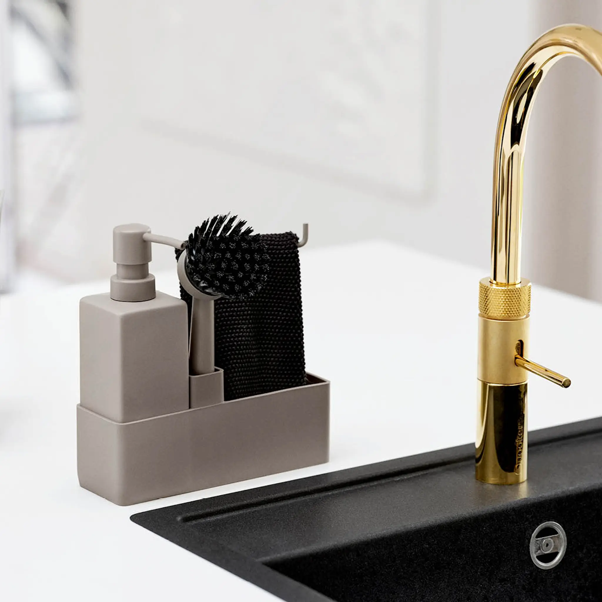 Zone Oppvaskstativ med vaskeklut taupe hover