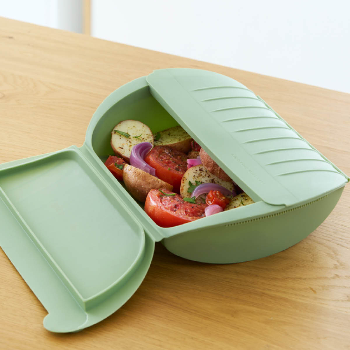 Lékué Ångkokare med bricka och receptbok engelska 4 port. grön