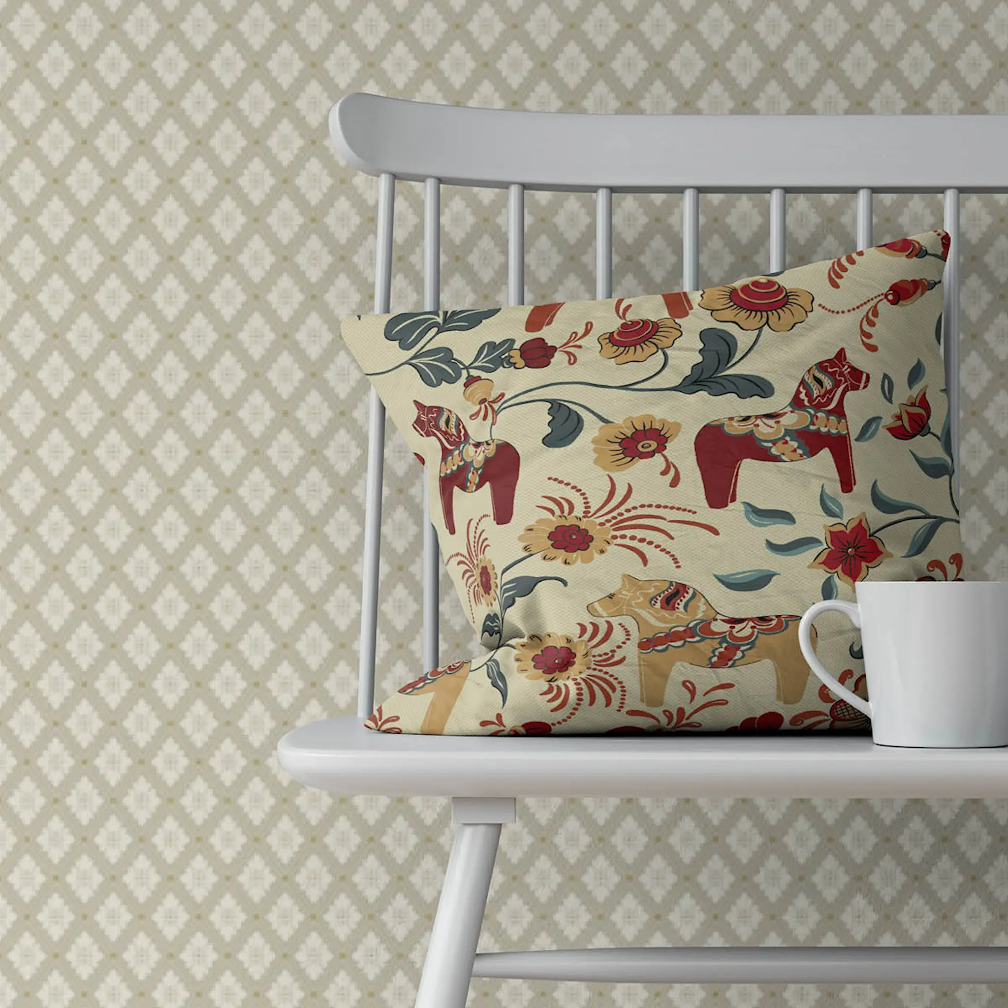 Arvidssons Leksand kuddfodral 32x40 cm beige/röd