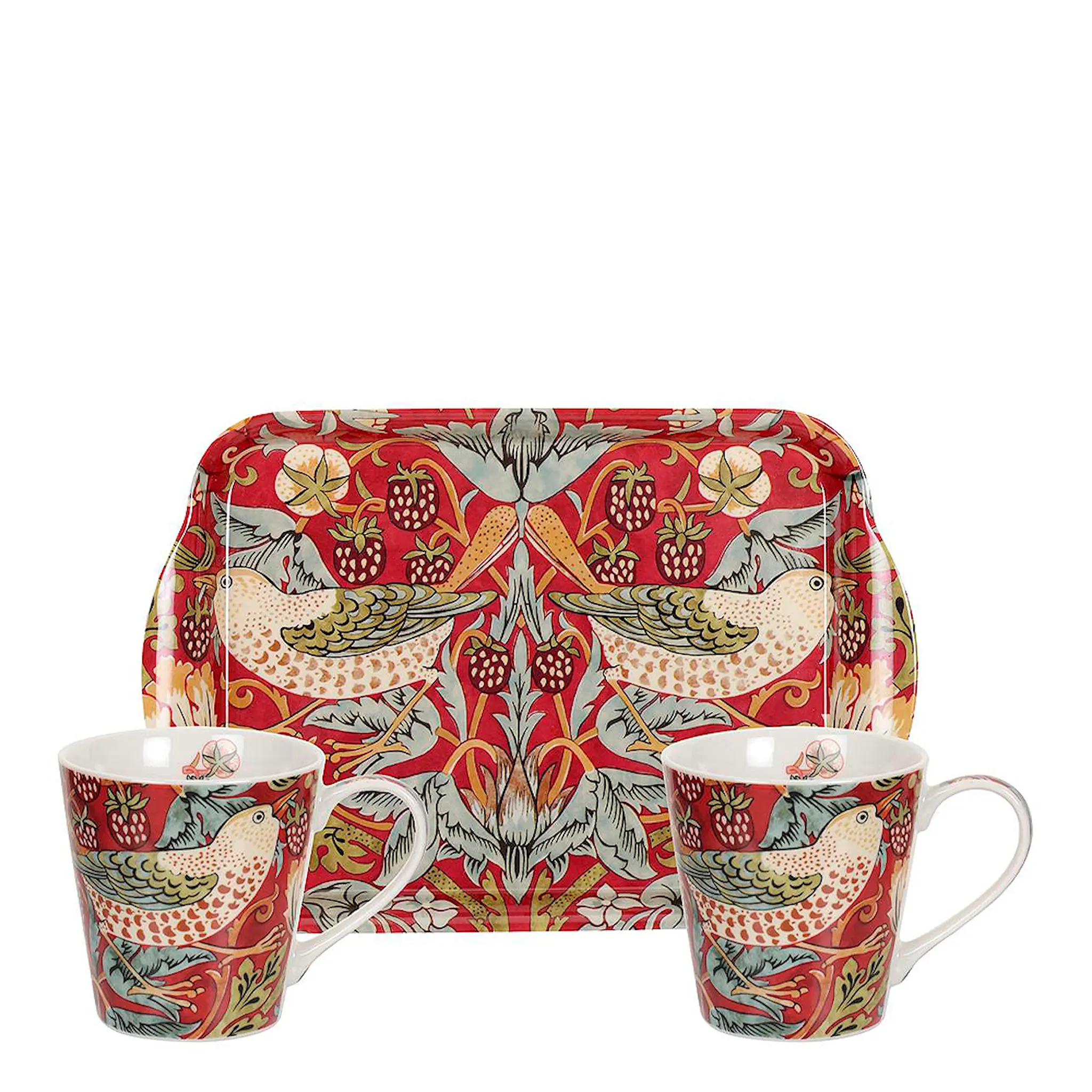 Morris & Co Strawberry Thief Muggar + Bricka Röd