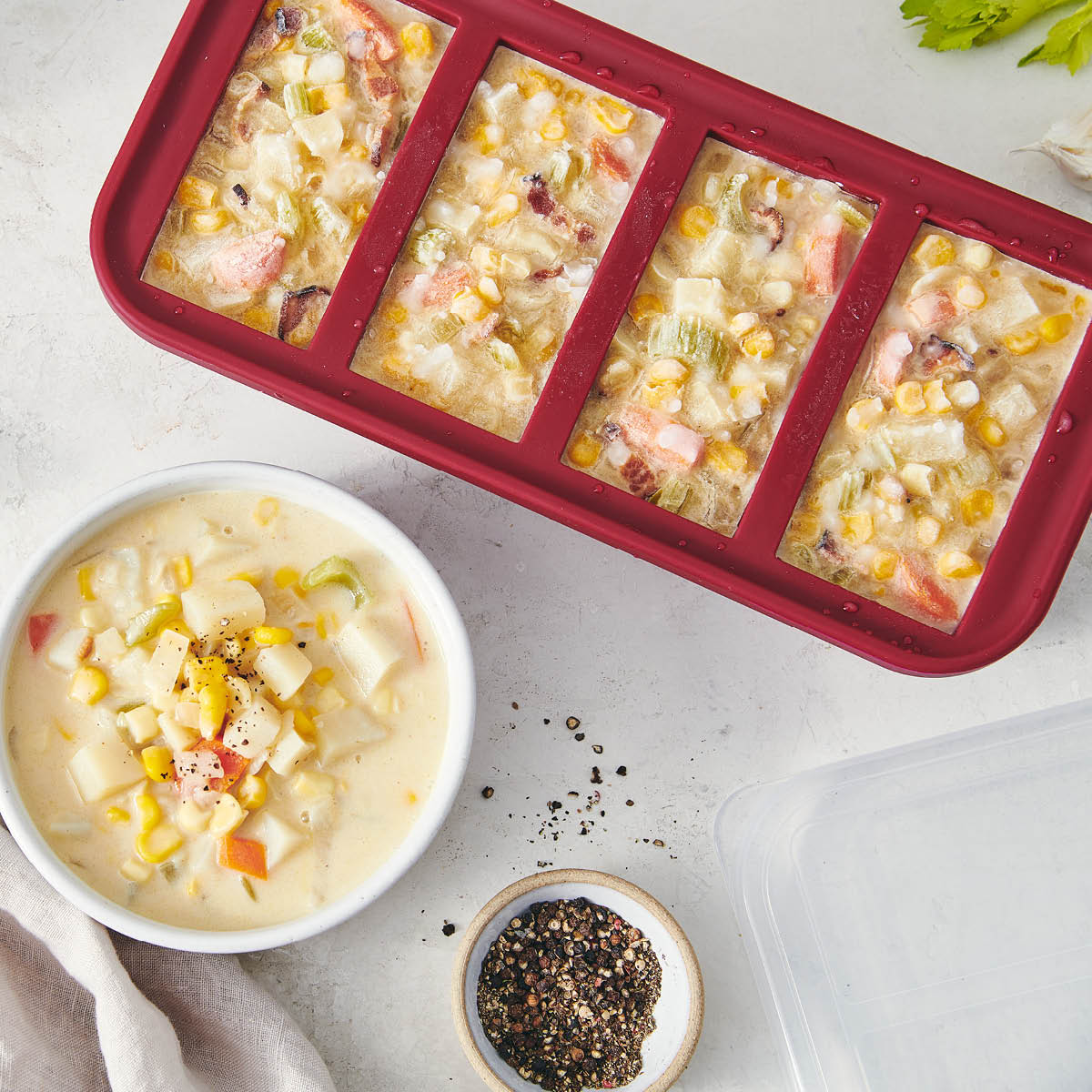 Souper Cubes Matoppbevaring m/lokk silikon 1-cup 4x250 ml cranberry