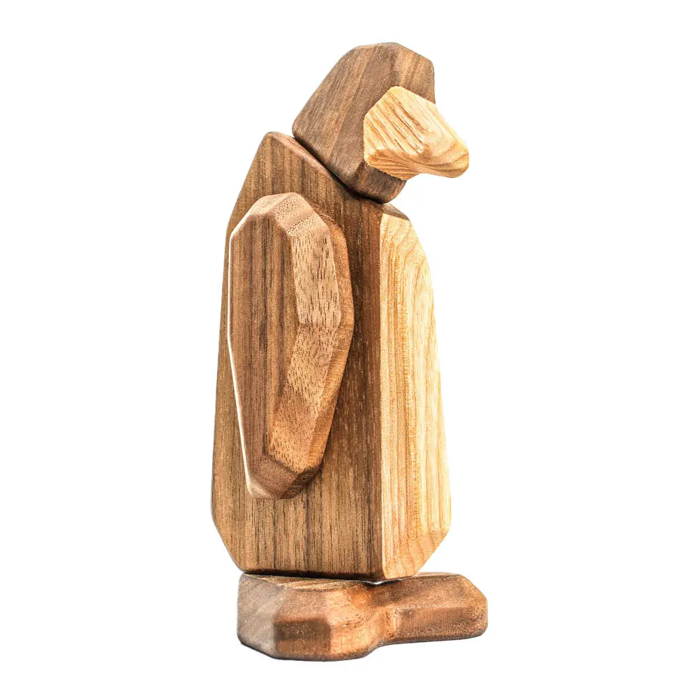 Puufiguuri Pingviini 13 cm Pähkinä/Saarni