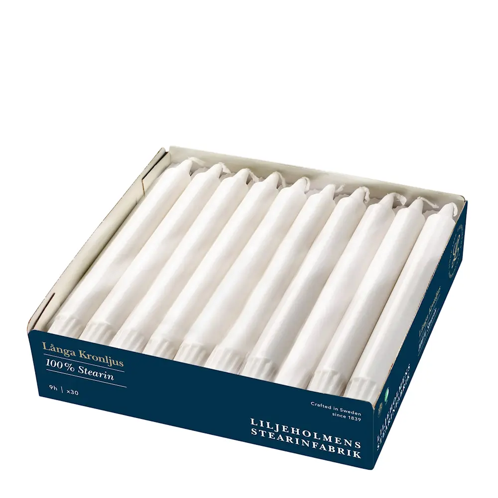 Kronelys lange 24 cm 30 stk hvit