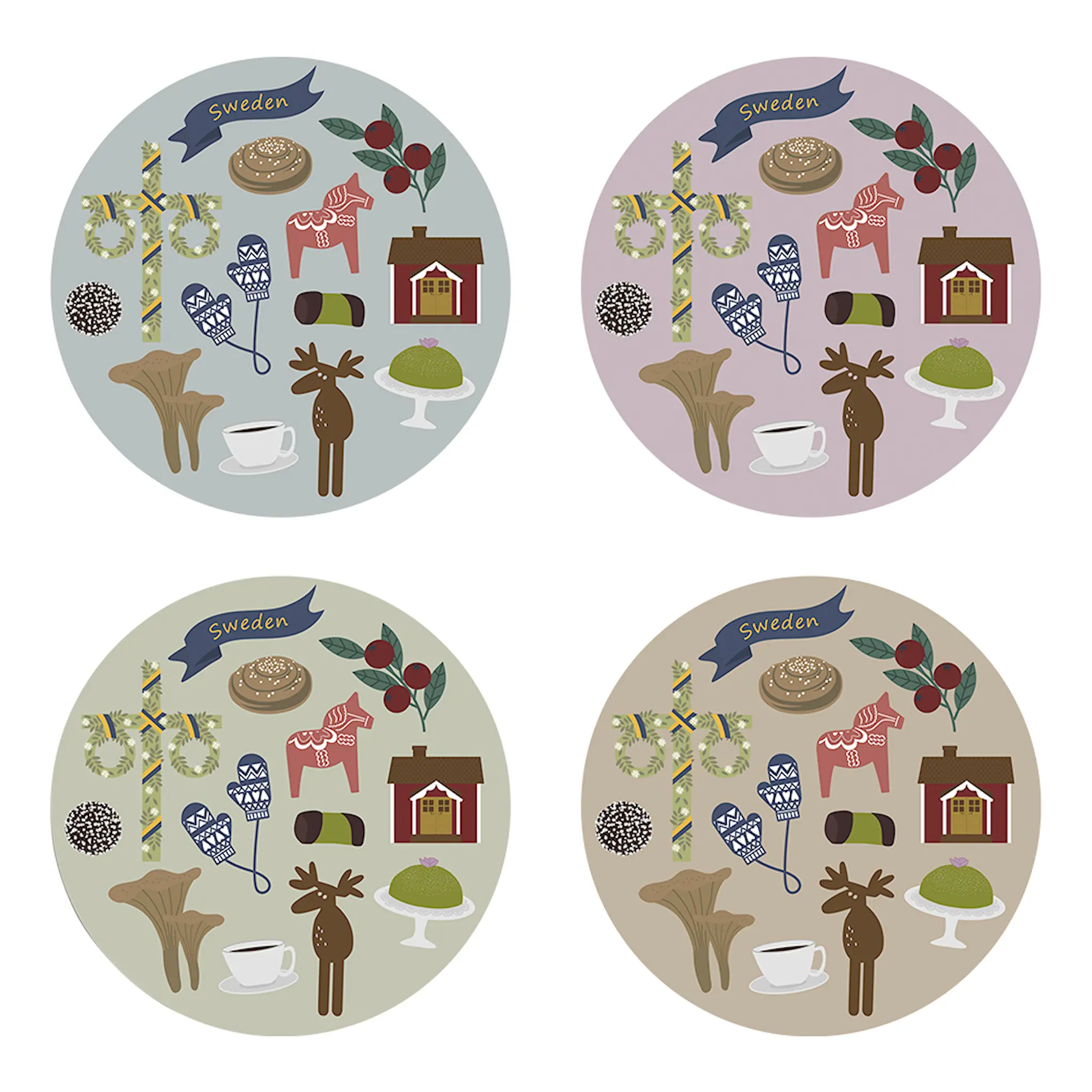 Pluto Glasunderlägg Like a Swede 9 cm 4-pack Multi