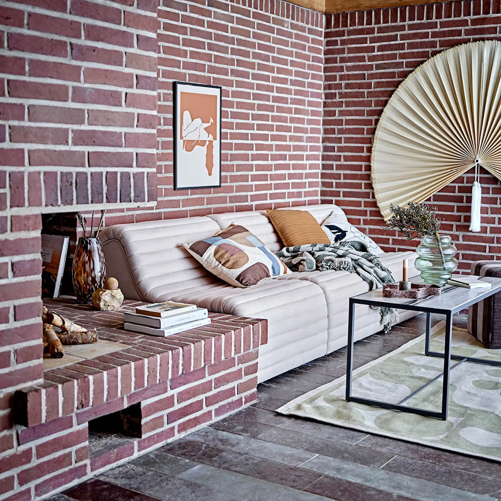 Bloomingville Alk pläd 160x130 cm grön/natur