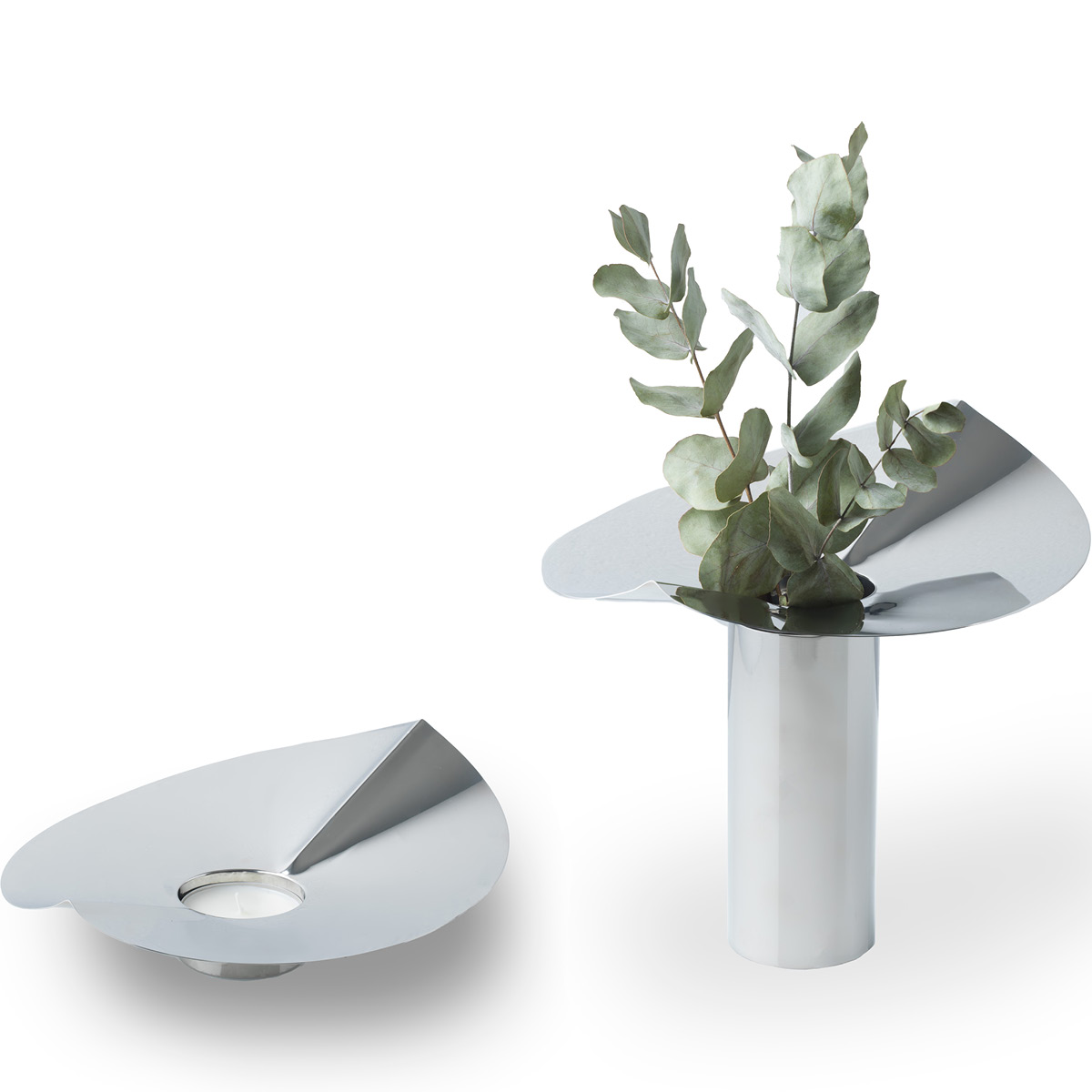 Klong Löv vase/lysestake 24,5x22,5 cm stål