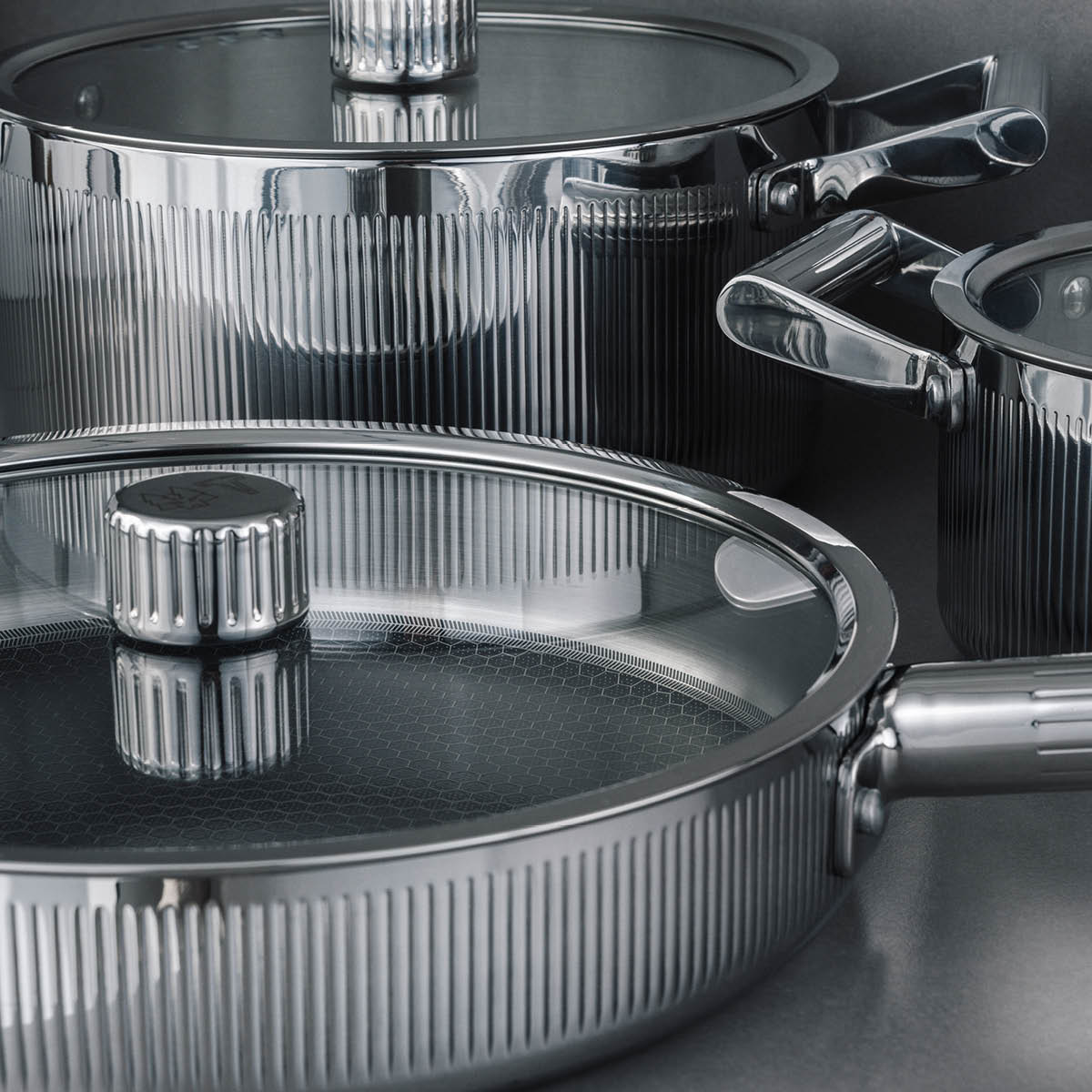 Vargen & Thor Glima grytset 3 delar blankt stål