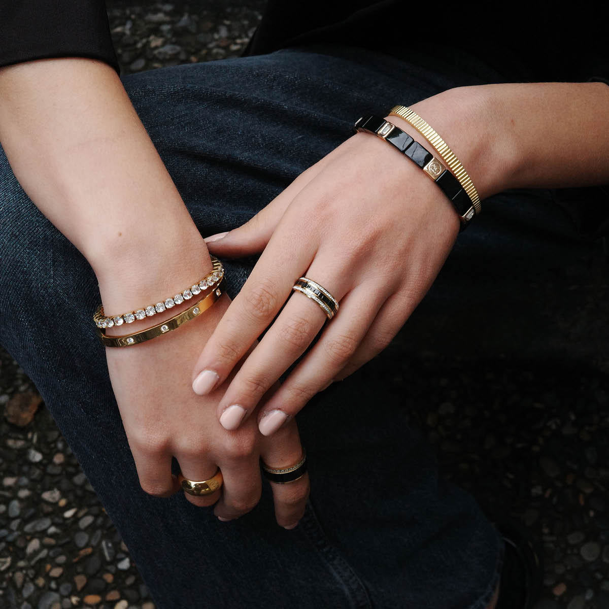 A&C Oslo AS Enamel Tiles Crystal Line armband emalj svart/guld/kristall