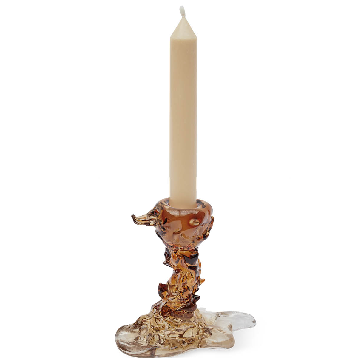 Pols Potten Drip ljusstake i glas S 14 cm mörkbrun