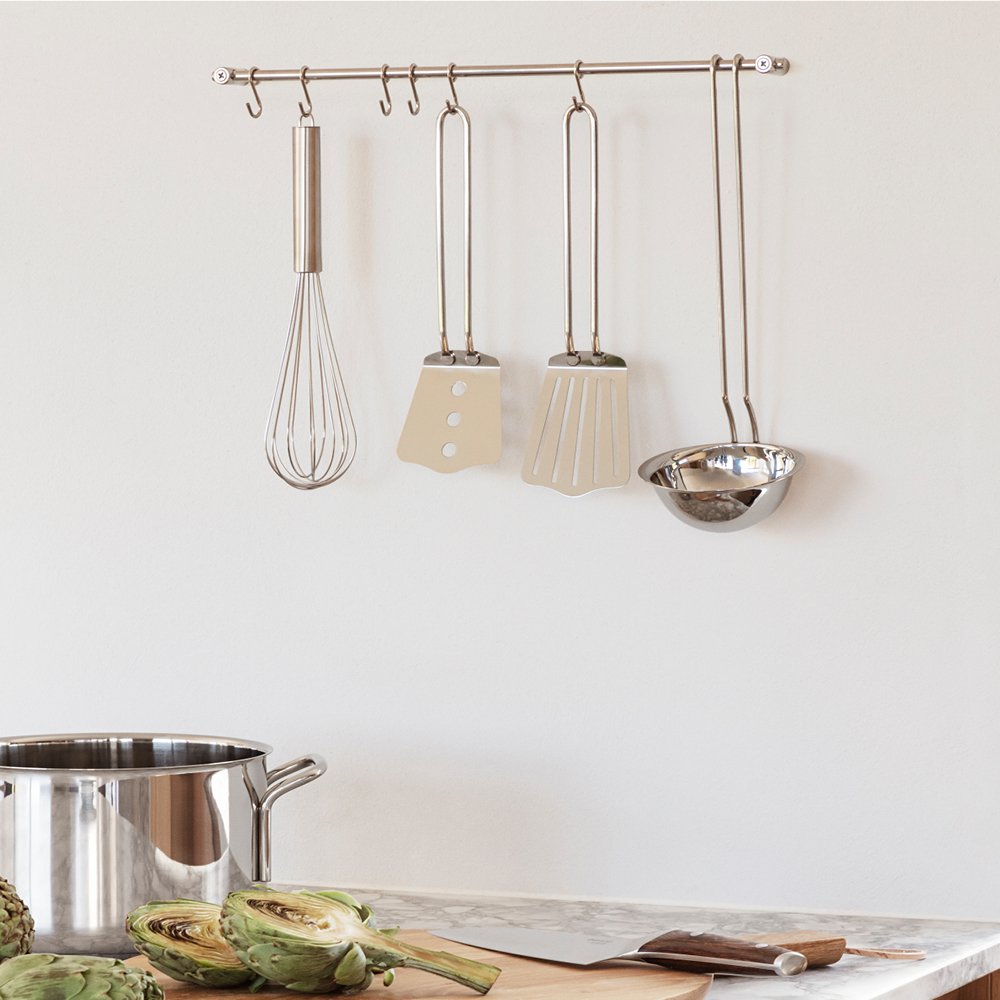 Eva Solo Köksstång med 6 st s-krokar rostfritt stål