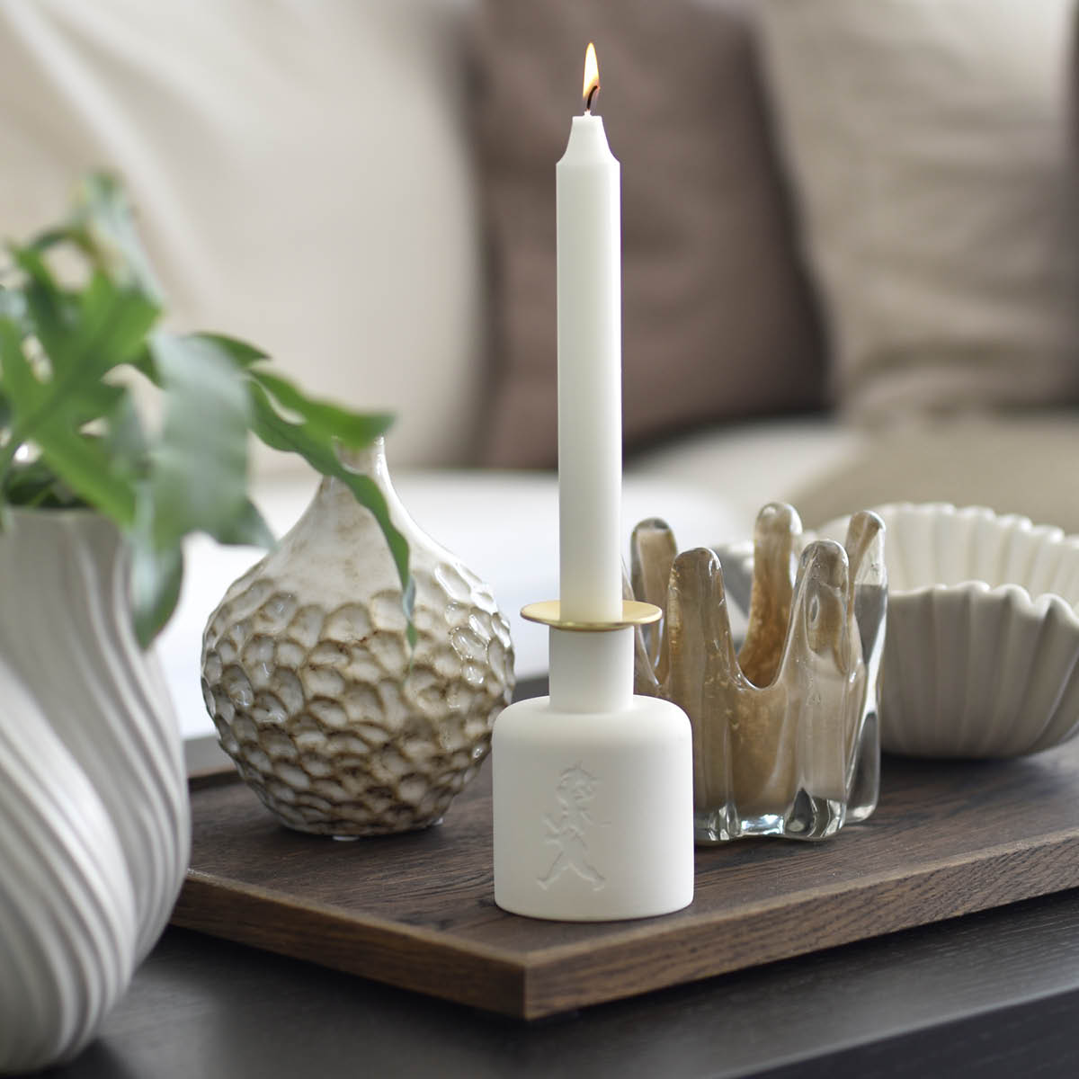 SOLSTICKAN Keramikljusstake 10×7 cm vit