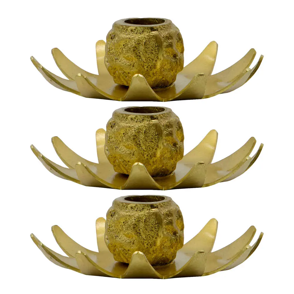 Starry lysestake i jern 3 stk antikk messing