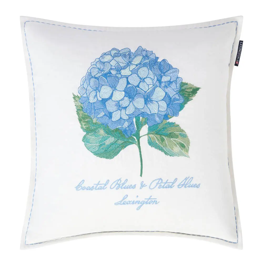 Putetrekk lin/bomull 50x50 cm blomsterbrodert hvit/grønn/blå