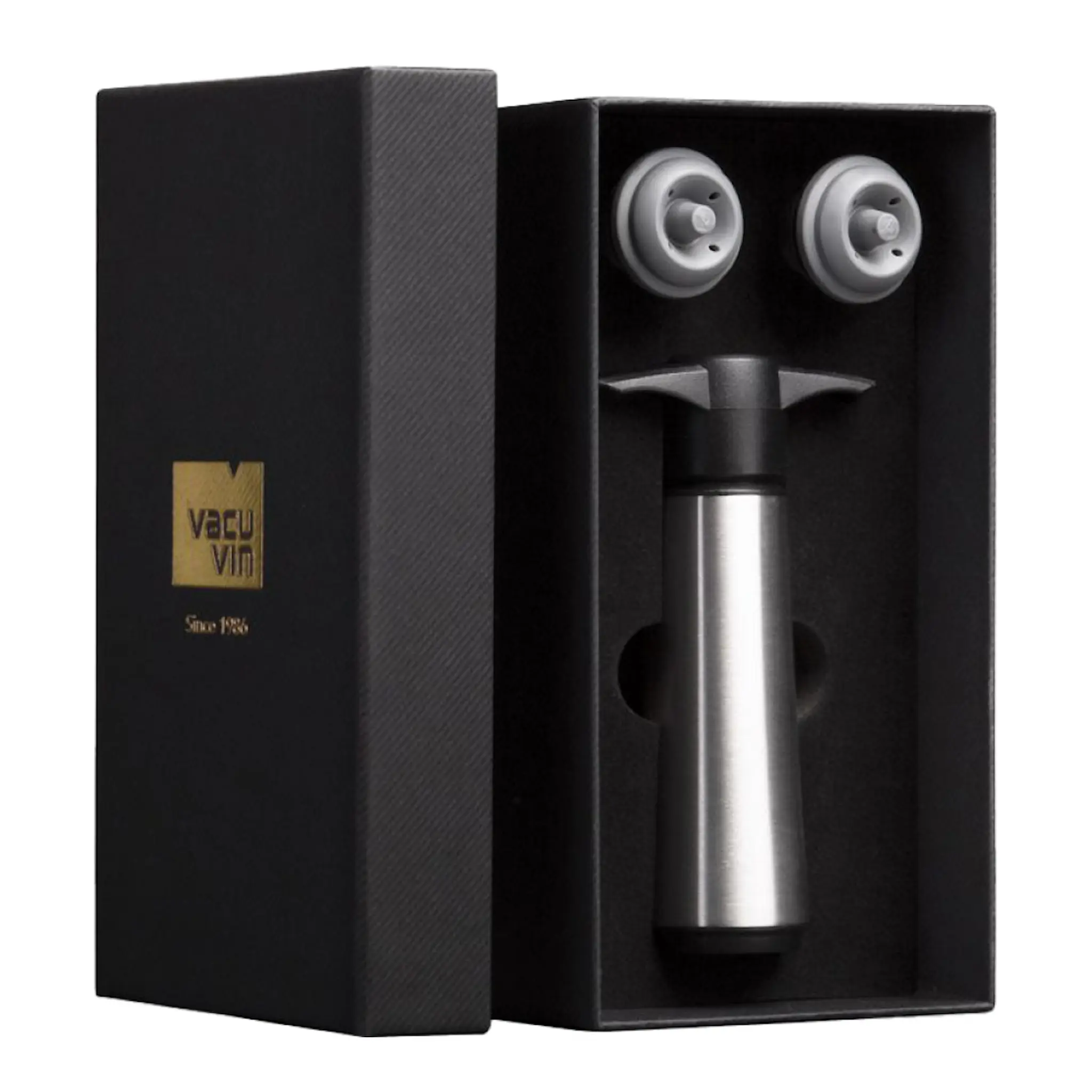 Vacu Vin Wine Saver & 2 Stopper Giftbox Svart/Silver