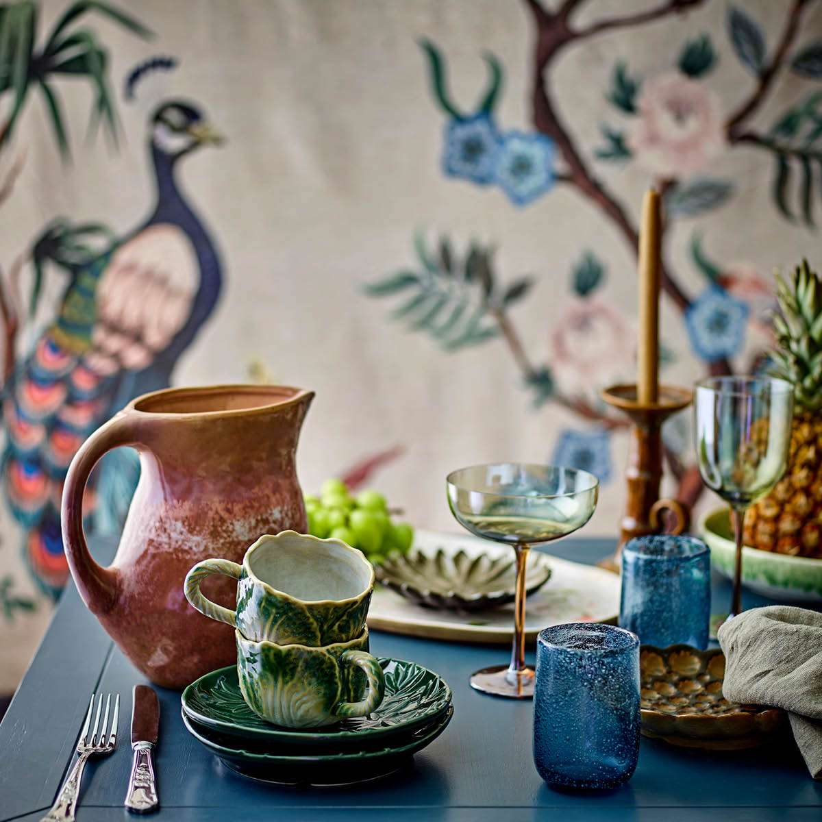 Bloomingville Peacock pledd 160x130 cm grønn/blå