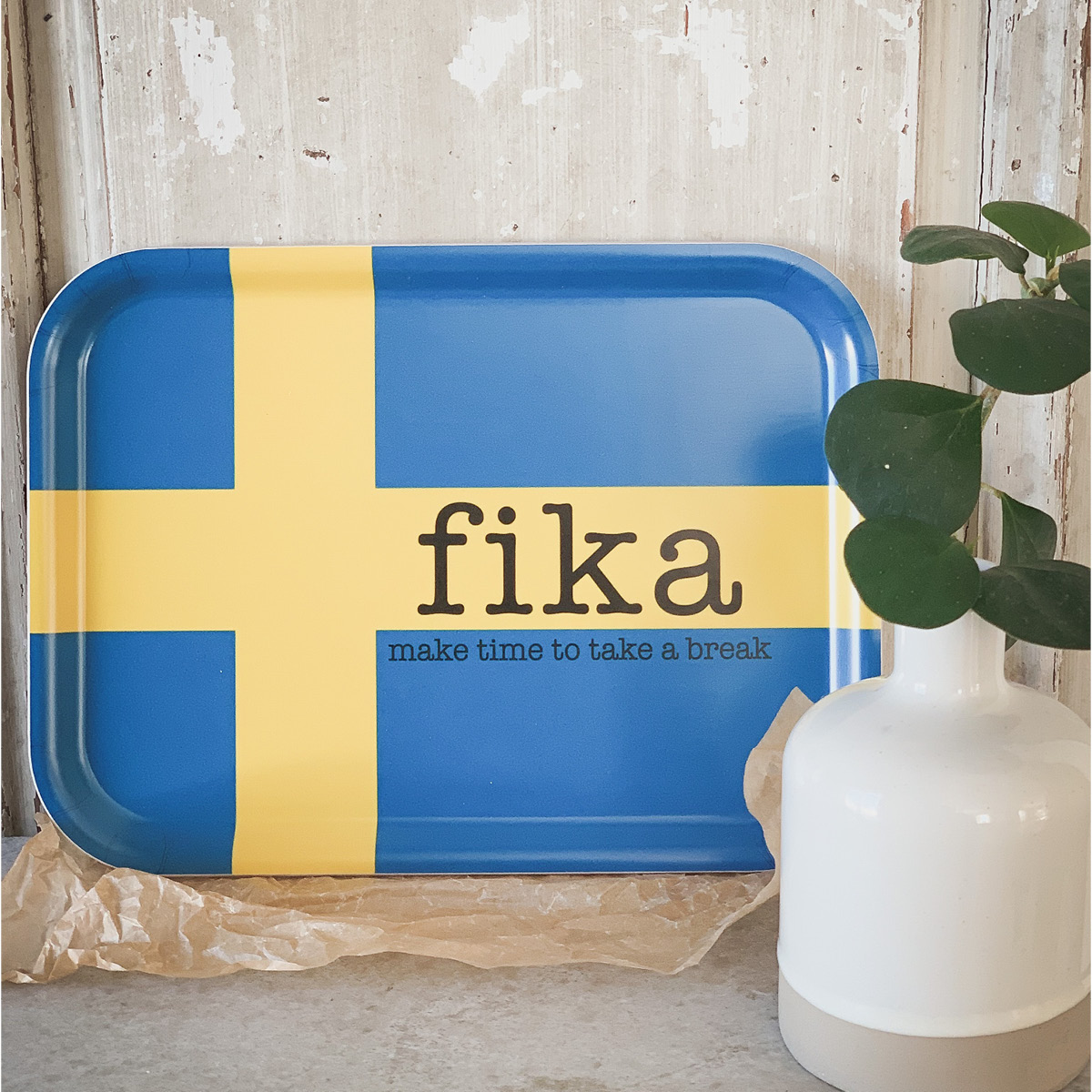 Mellow Design Bricka 27x20 cm Make time Fika Svenska Flaggan