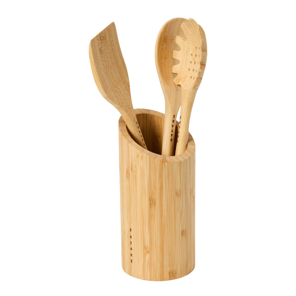 Satake Ruoanlaittovälinesetti telineellä 4 osaa Bambu