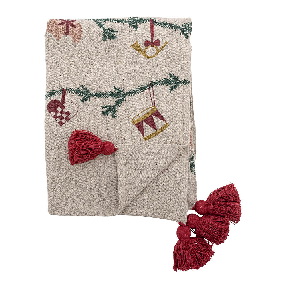 Bloomingville Yule pläd 160x130 cm natur/julmotiv