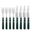 Steak biffknivs- och gaffelset grön