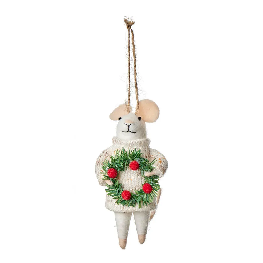 Walter juleornament mus 12 cm kremhvit
