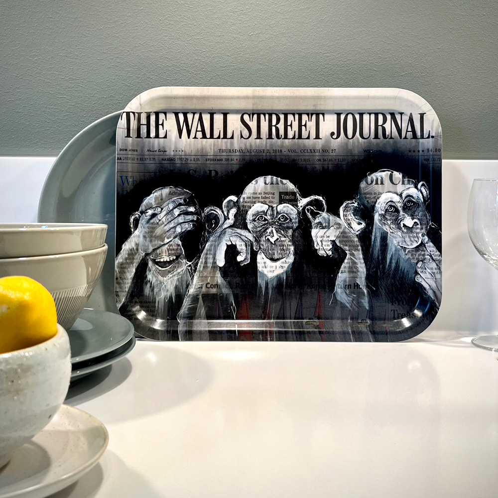 LISA TÖRNER ART Bricka The Three Wise Monkeys 33x43 cm Svart