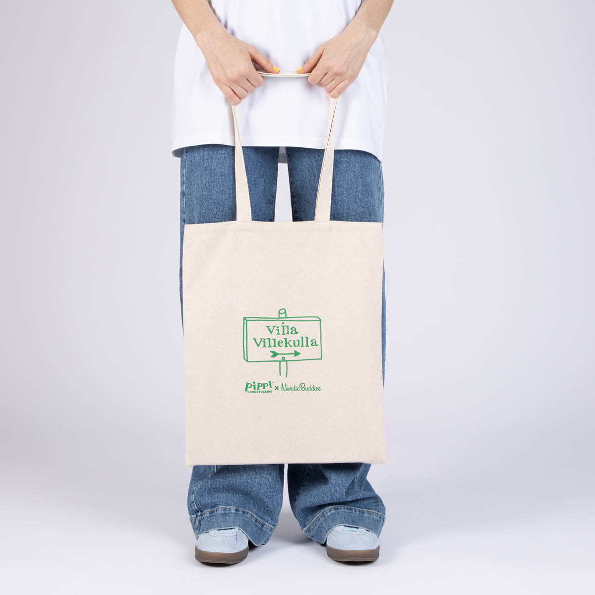 Nordicbuddies Pippi handlenett 38,5x42 cm Villa Villekulla beige