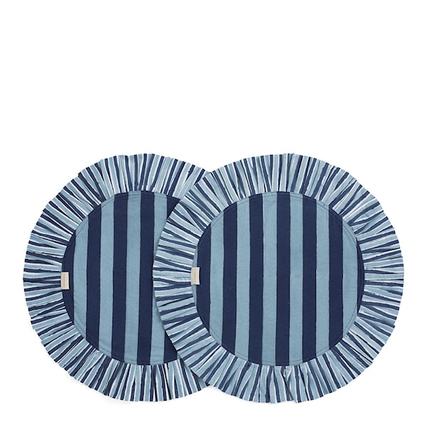 Jaipur Stripe bordstablett med volang Ø35 cm 2-pack blå