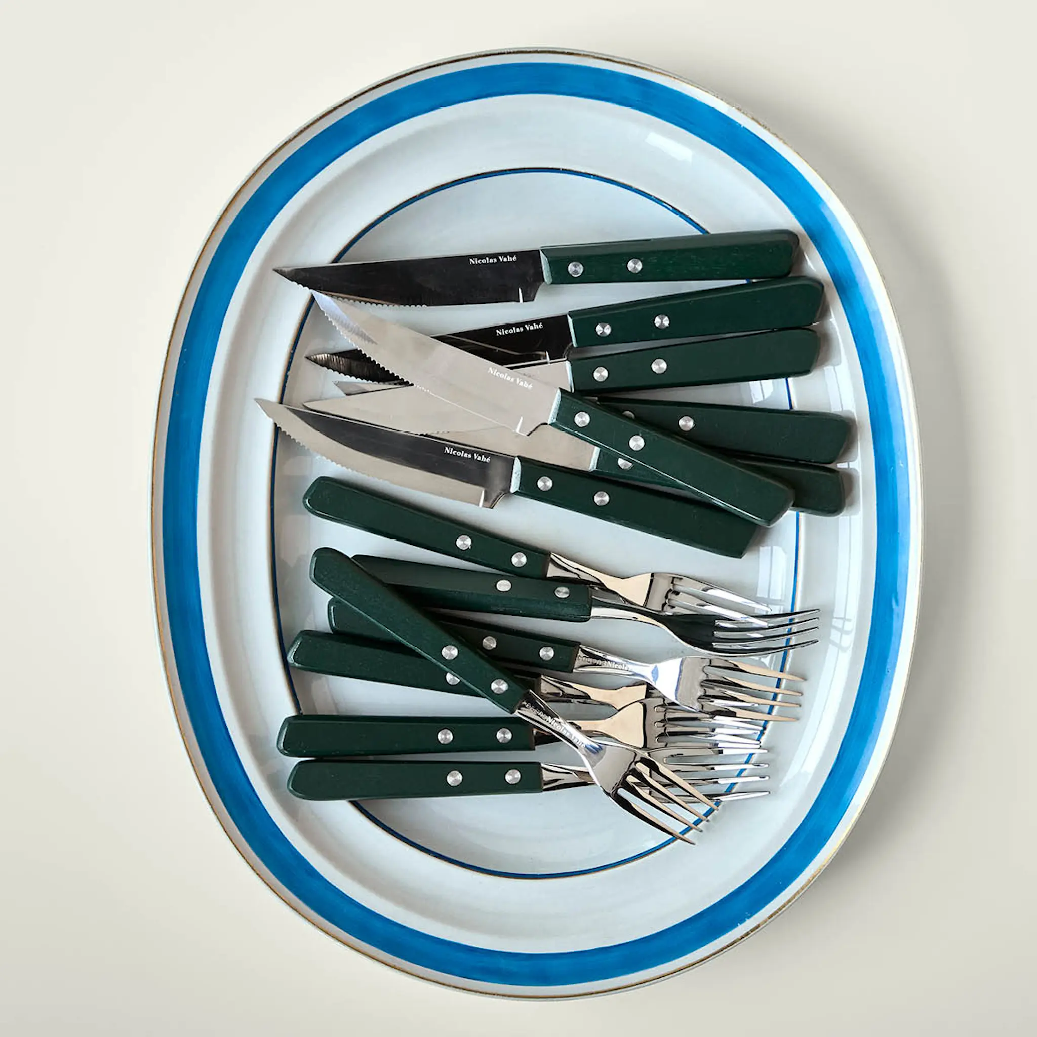 Nicolas Vahé Steak biffknivs- och gaffelset grön